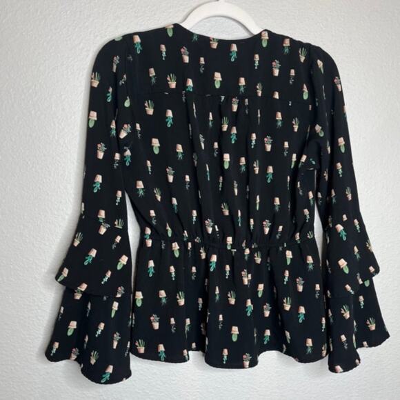 Blue Rain Small Black Ruffle Cactus Flowy Tie Wrap Blouse - Picture 13 of 13